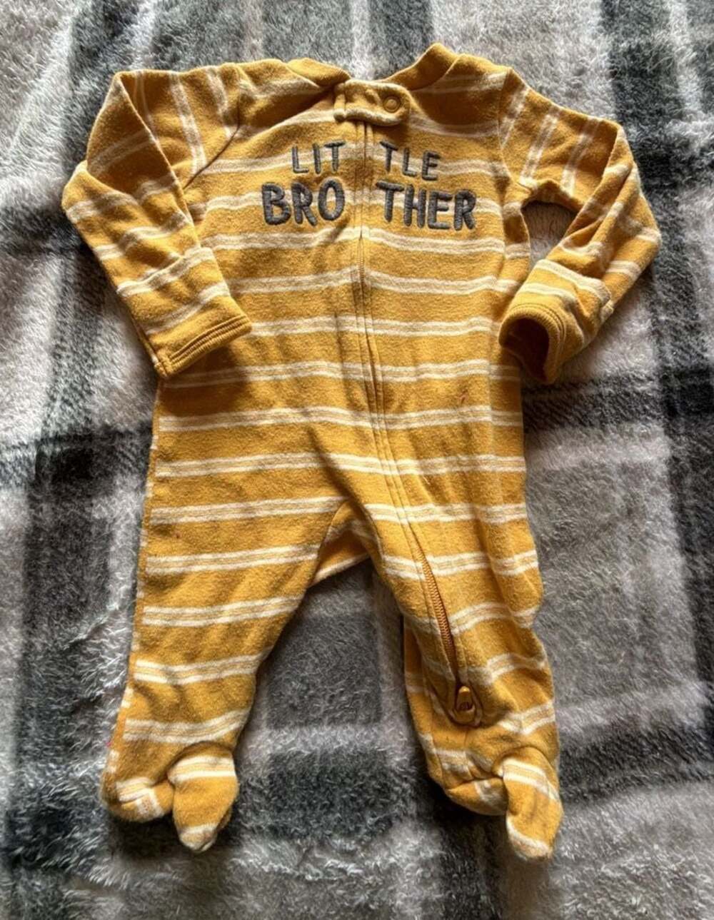 Carter's Just One You Baby Boys' Little Brother Striped Zip-Up Footed Sleep and
